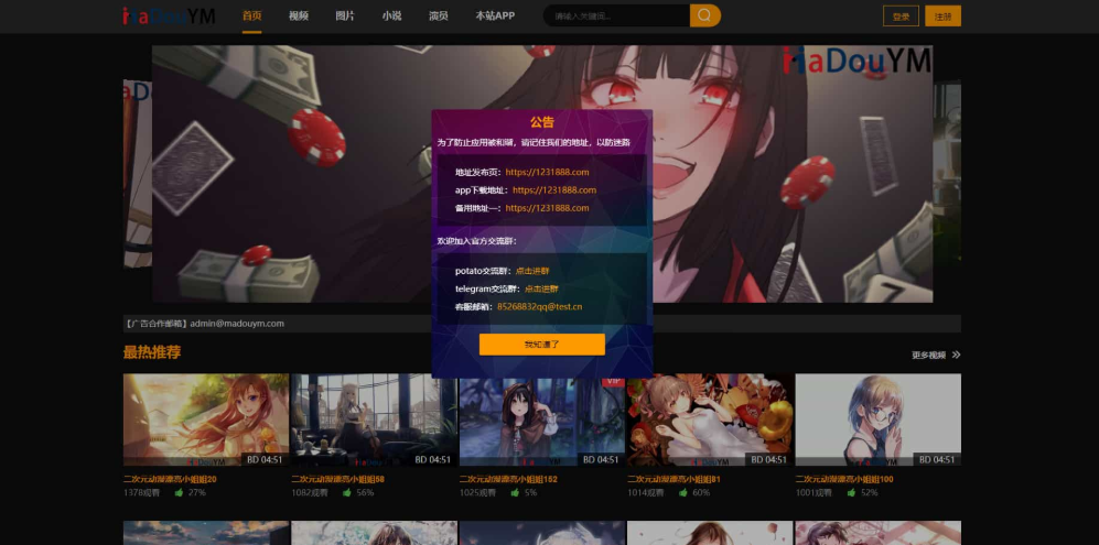 鱿鱼视频模板 视频网站模板源码 小说网站源码模板